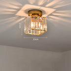 Modern 1-Light Flush Mount Ceiling Light | Black Brass Fixture with Crystal Shade for Hallway & Living Room