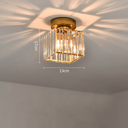 Modern 1-Light Flush Mount Ceiling Light | Black Brass Fixture with Crystal Shade for Hallway & Living Room