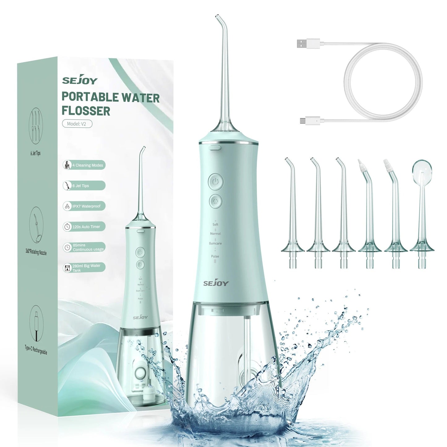 Dental Water Flosser | Rechargeable with 4 Modes & Interchangeable Nozzles for Deep Cleaning and Gum Health