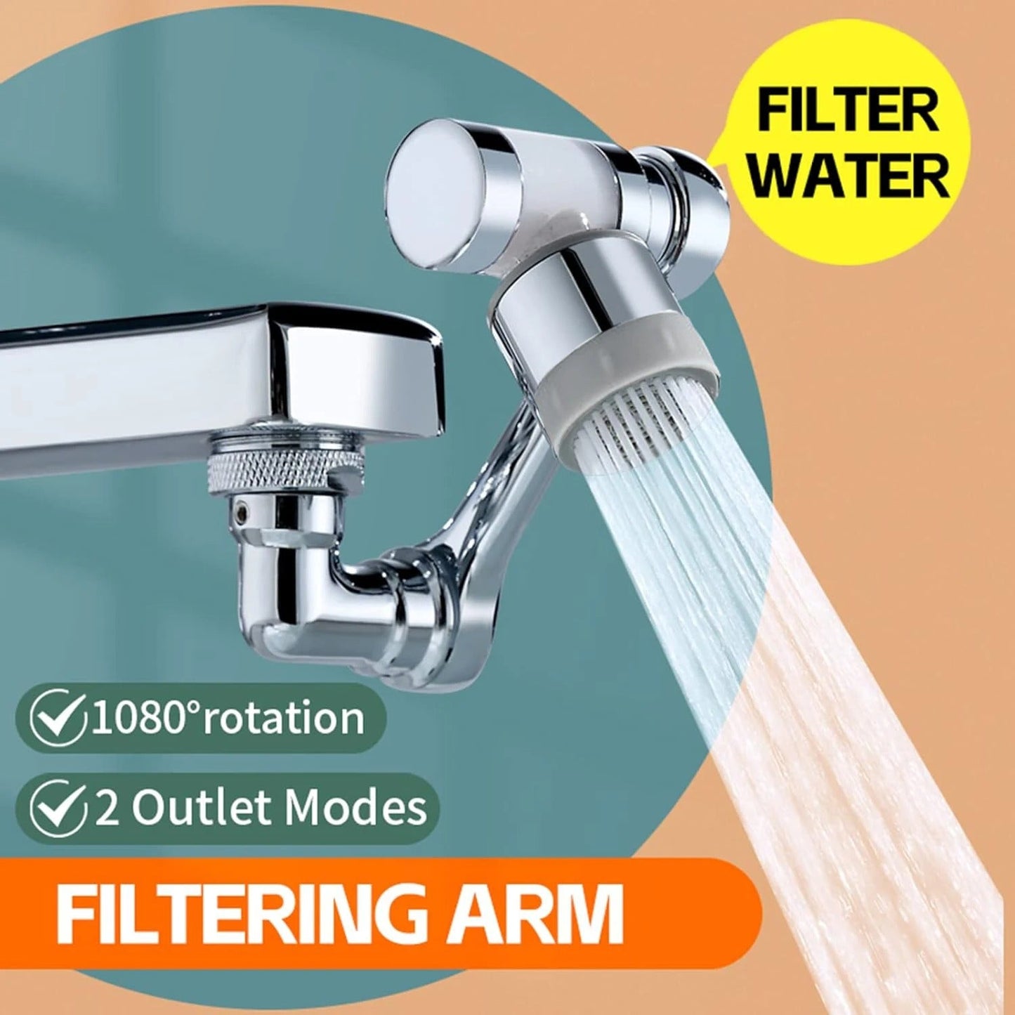 Filtered Faucet Extender | 1080° Rotation, Dual Flow Modes & Built-In Filter for Cleaner Drinking Water
