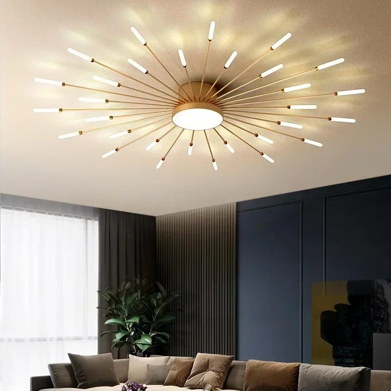 Modern Industrial Ceiling Lamp Sputnik Fireworks | Black & Gold Finish. LED Lighting for Living Room. Dining Room & Bedroom Decor