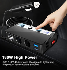 4-Port Car Fast Charger Adapter - Cigarette Lighter Sockets & USB Ports