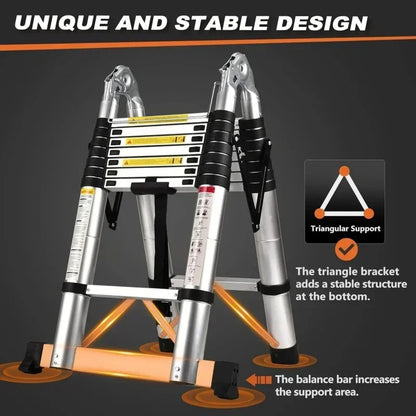 Collapsible Extendable Ladder UK – Telescopic Ladder with Non-Slip Feet, Soft-Close System for Indoor & Outdoor Use