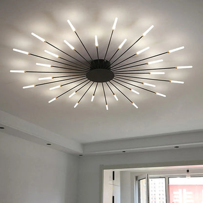 Modern Industrial Ceiling Lamp Sputnik Fireworks | Black & Gold Finish. LED Lighting for Living Room. Dining Room & Bedroom Decor