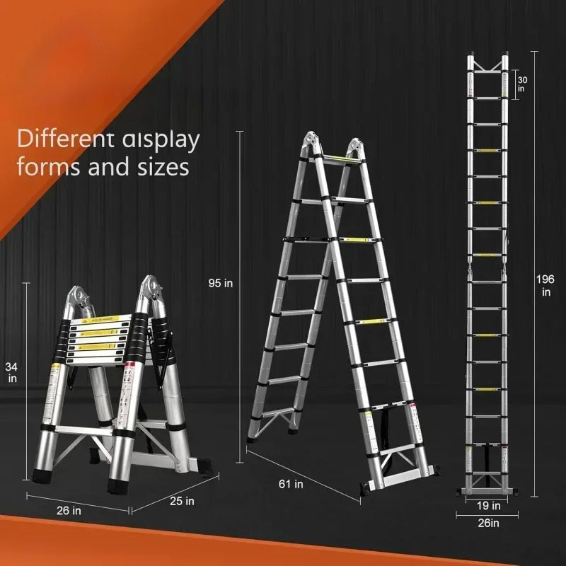 Collapsible Extendable Ladder UK – Telescopic Ladder with Non-Slip Feet, Soft-Close System for Indoor & Outdoor Use