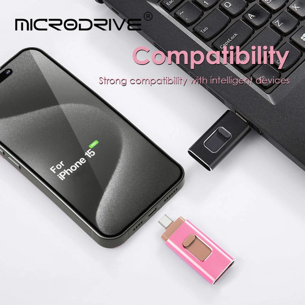 Phone Storage Memory Stick – 4-in-1 USB Flash Drive with Lightning, USB-C, Micro-USB & USB 3.0 for Fast Data Transfer & Backup on Phones & Laptops