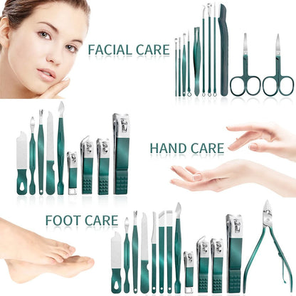 Stainless Steel Grooming Set | 7, 13, or 24-Piece Kits for Manicures & Pedicures at Home or Travel