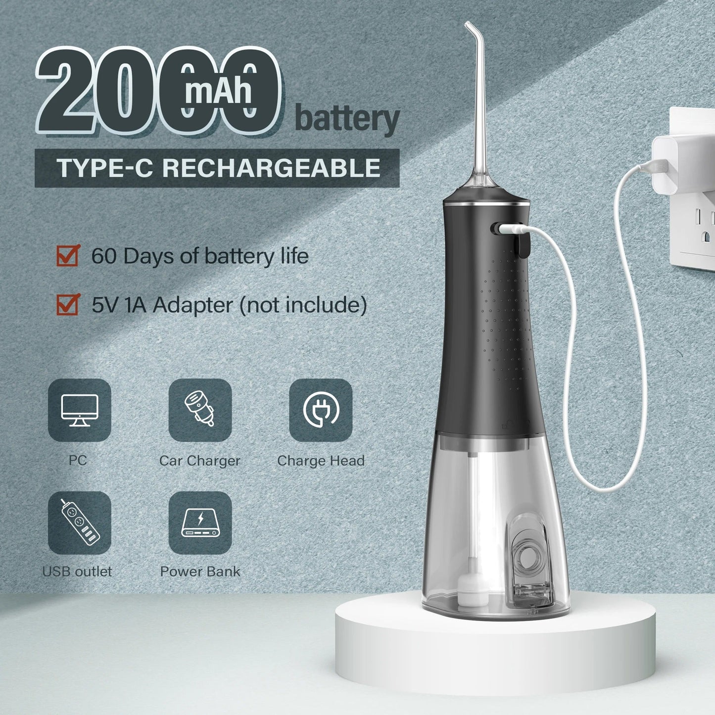 Dental Water Flosser | Rechargeable with 4 Modes & Interchangeable Nozzles for Deep Cleaning and Gum Health