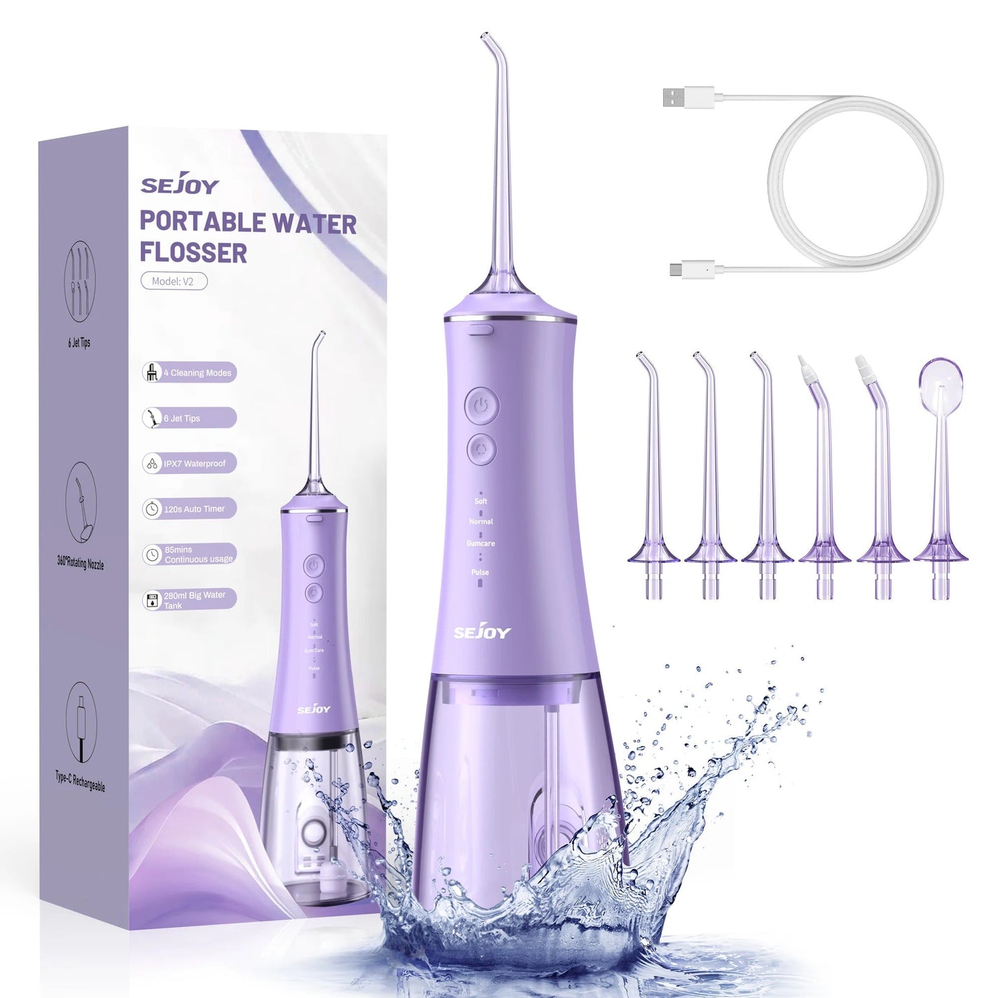 Dental Water Flosser | Rechargeable with 4 Modes & Interchangeable Nozzles for Deep Cleaning and Gum Health