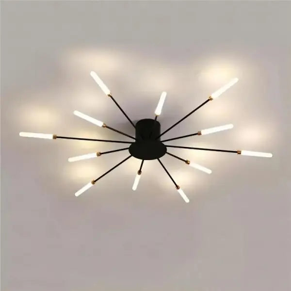 Modern Industrial Ceiling Lamp Sputnik Fireworks | Black & Gold Finish. LED Lighting for Living Room. Dining Room & Bedroom Decor