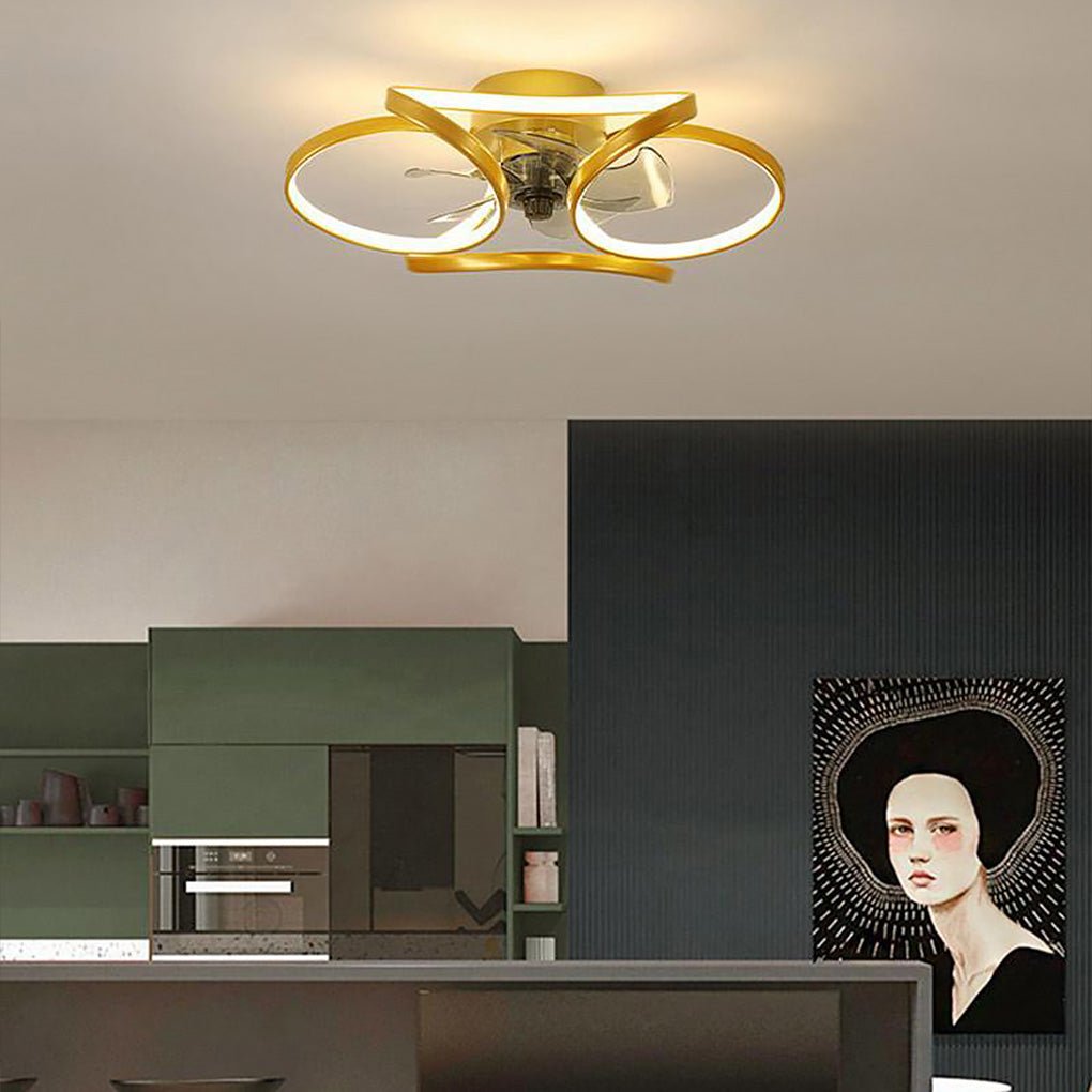 LED Flush Mount Ceiling Fan Light with Remote Control - Modern Flower Design for Living Room & Bedroom Lighting
