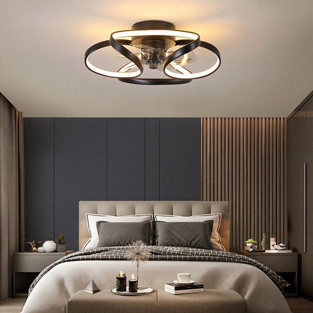LED Flush Mount Ceiling Fan Light with Remote Control - Modern Flower Design for Living Room & Bedroom Lighting