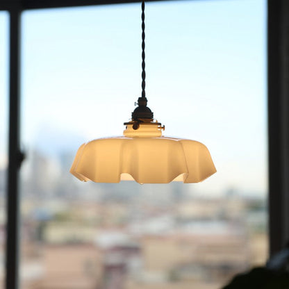 Retro Glass Flower Pendant Light Fixture - Cream Hanging Lamp for Living Room & Dining Room Decor