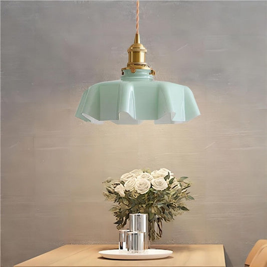 Retro Glass Flower Pendant Light Fixture - Cream Hanging Lamp for Living Room & Dining Room Decor