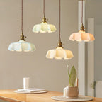 Retro Glass Flower Pendant Light Fixture - Cream Hanging Lamp for Living Room & Dining Room Decor