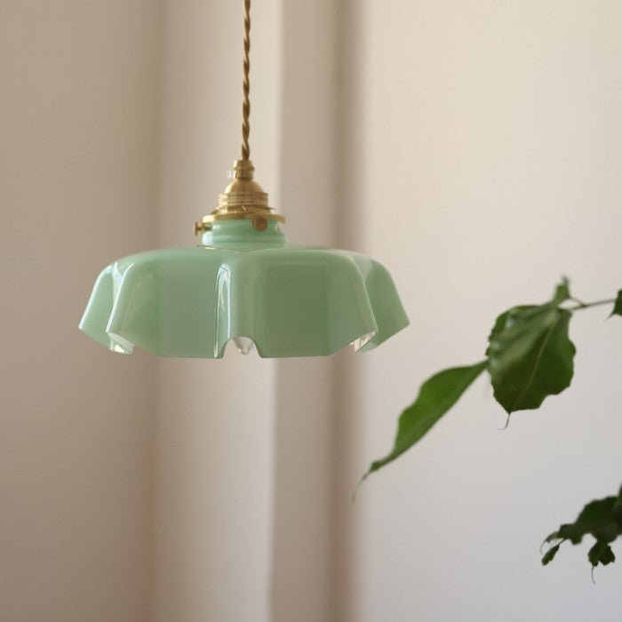 Retro Glass Flower Pendant Light Fixture - Cream Hanging Lamp for Living Room & Dining Room Decor