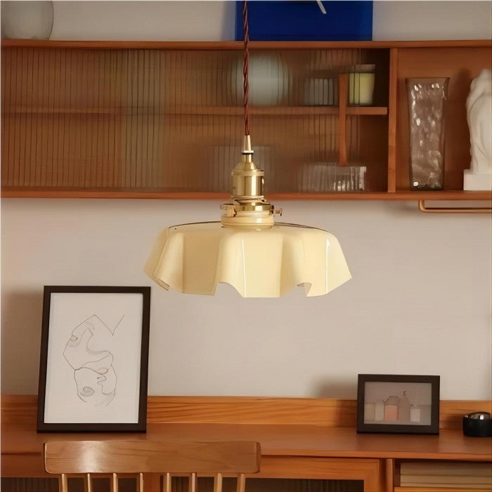 Retro Glass Flower Pendant Light Fixture - Cream Hanging Lamp for Living Room & Dining Room Decor
