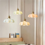 Retro Glass Flower Pendant Light Fixture - Cream Hanging Lamp for Living Room & Dining Room Decor
