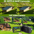 5K UHD Camcorder Video Camera | Night Vision, Anti-Shake Best Digital Camcorder for Sports