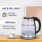 Electric Kettle | 1.8L, 3000W, Rapid Boil, Auto Shut-Off & Borosilicate Glass for Tea, Coffee & Instant Meals