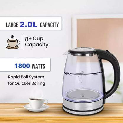 Electric Kettle | 1.8L, 3000W, Rapid Boil, Auto Shut-Off & Borosilicate Glass for Tea, Coffee & Instant Meals
