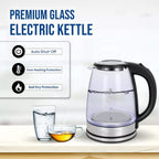 Electric Kettle | 1.8L, 3000W, Rapid Boil, Auto Shut-Off & Borosilicate Glass for Tea, Coffee & Instant Meals