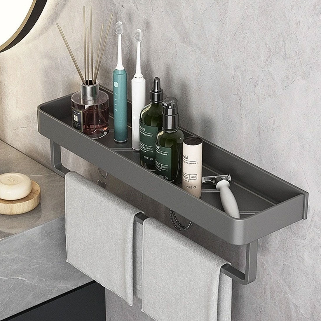 Small Bathroom Shelve - Self-Adhesive Installation and Towel Holder