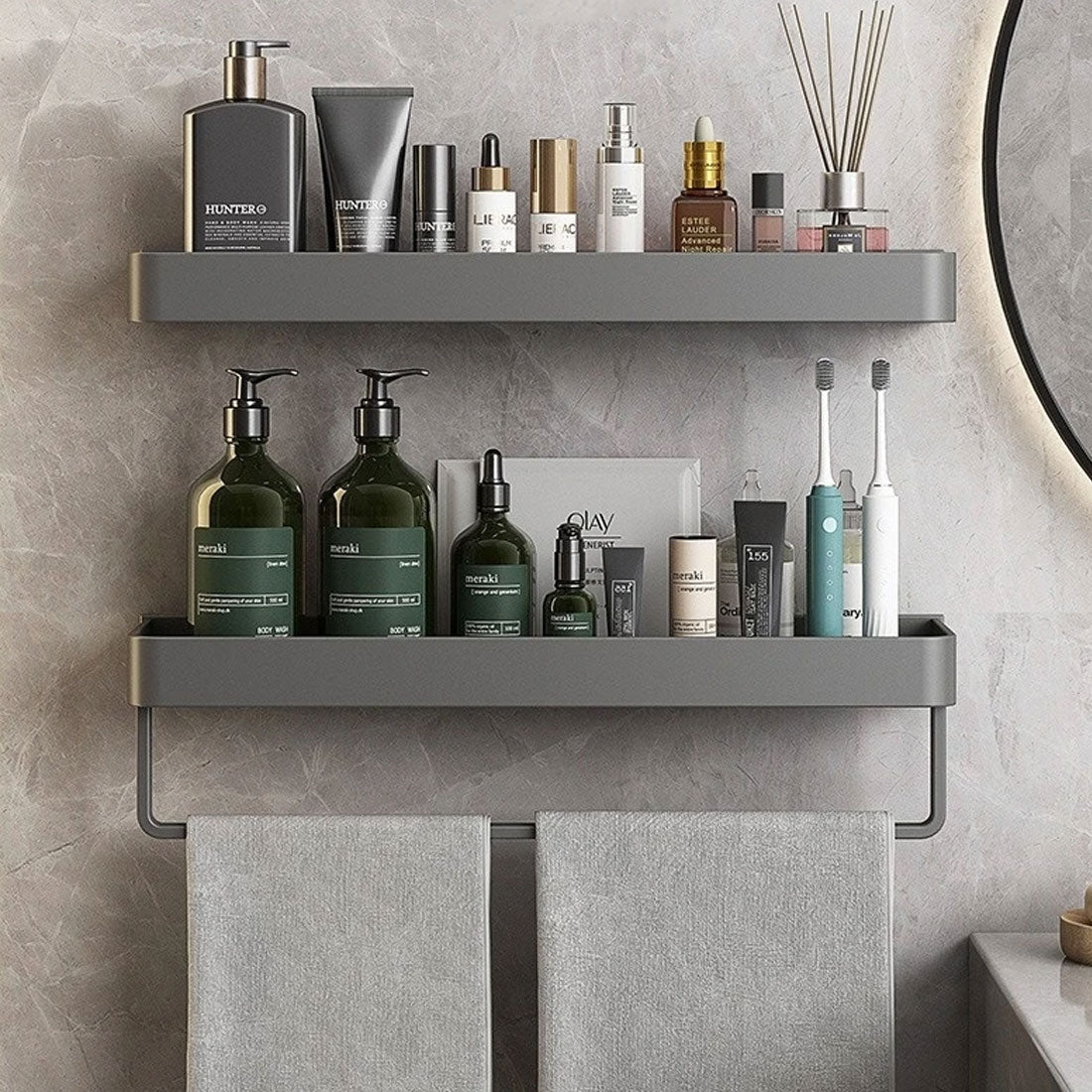 Small Bathroom Shelve - Self-Adhesive Installation and Towel Holder