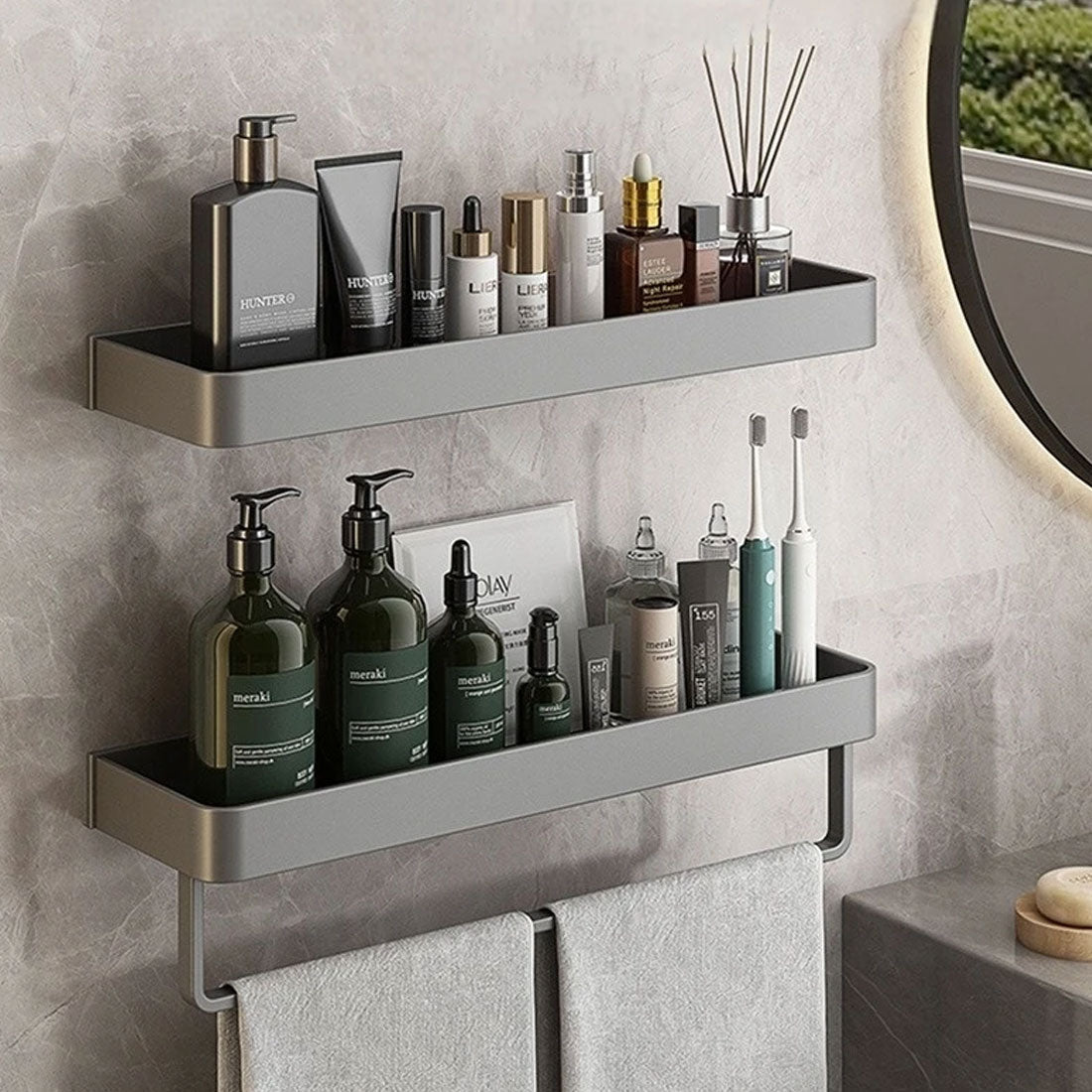 Small Bathroom Shelve - Self-Adhesive Installation and Towel Holder