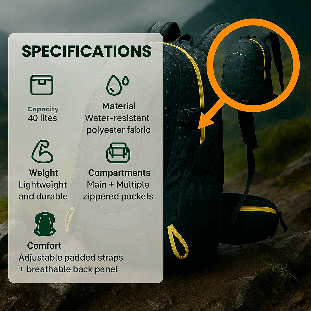 40L Waterproof Hiking Backpack with Multiple Compartments for Outdoor Adventures and Travel