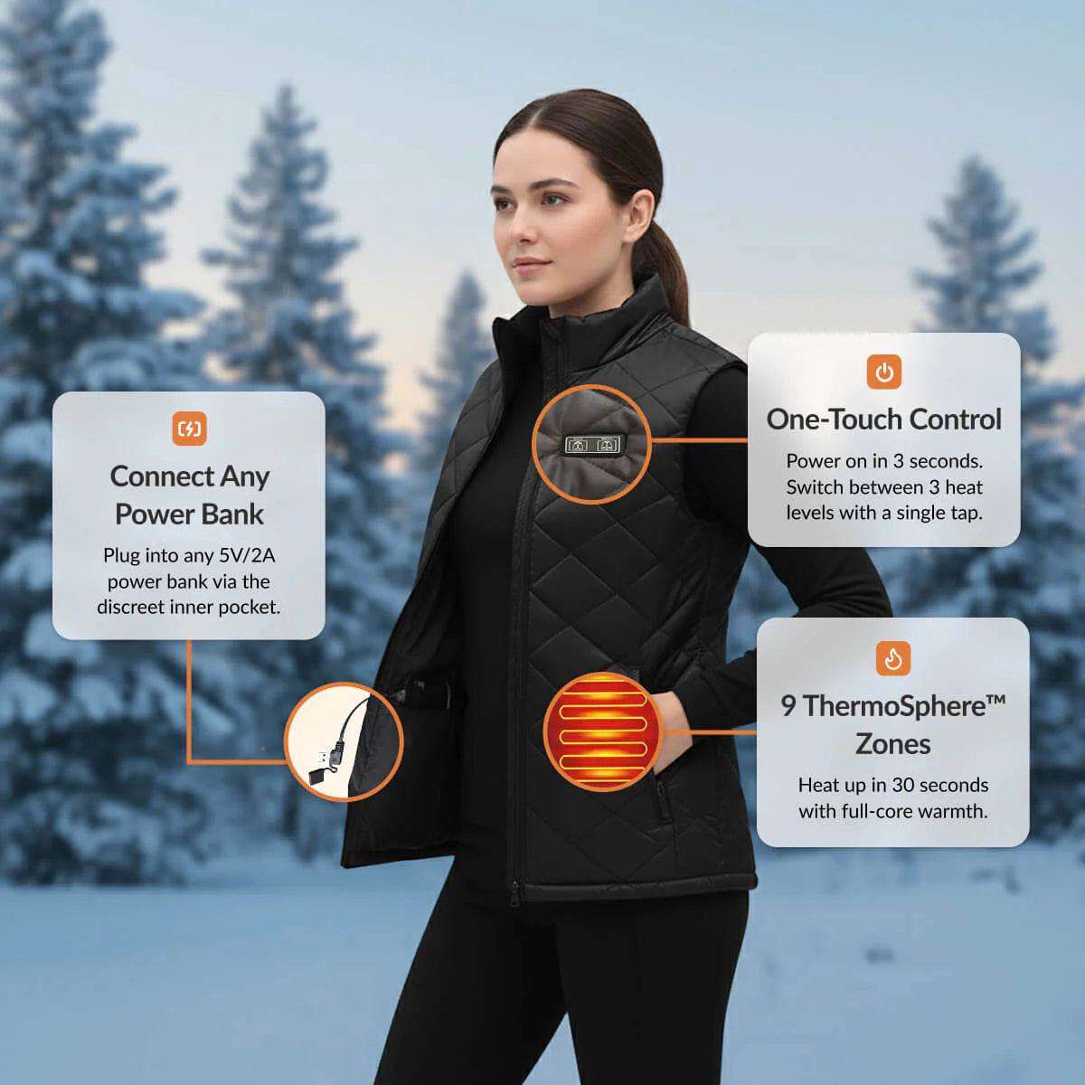Women's Heated Waistcoat | 9 Heating Zones, Customisable Heat Settings & Lightweight for Cold Weather Activities