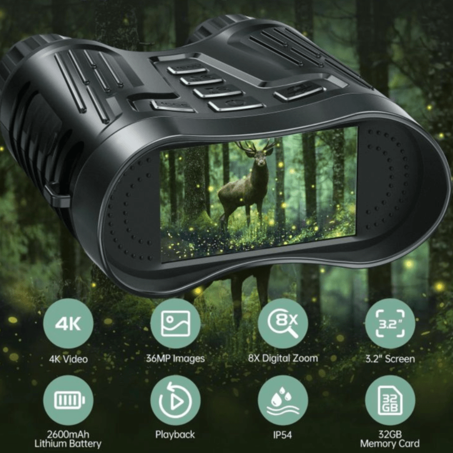 Ultra HD Night Binoculars | 8X Zoom, 7-Level Infrared & 4K Video Recording for Wildlife Observation and Nighttime Adventures