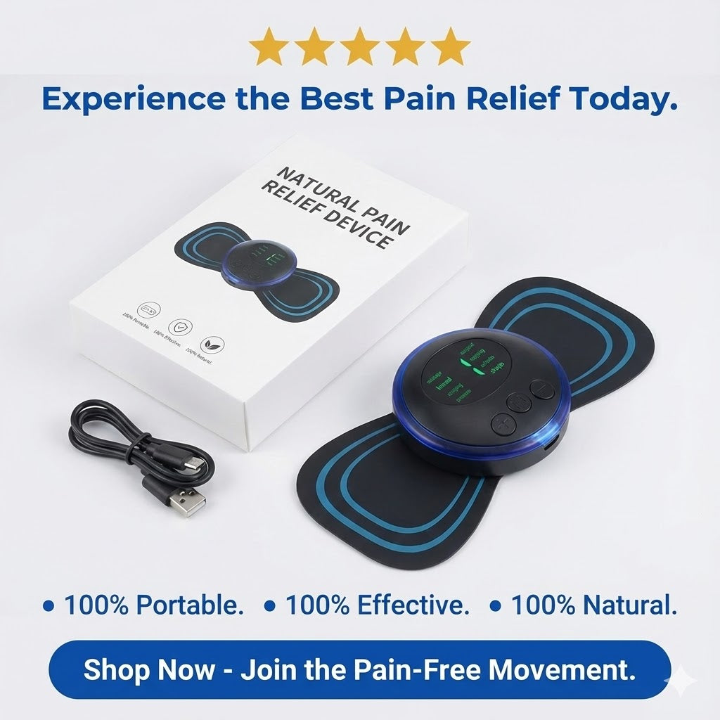 Natural Pain Relief Device - Portable TENS & EMS Pain Reliefer for Back, Neck & Legs - 100% Drug-Free Pain Relief Solution - 19 Intensity Levels