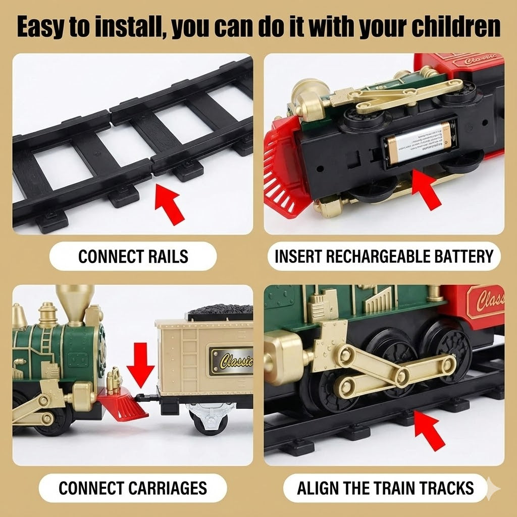Train Around Christmas Tree - Indoor Decoration - Christmas Toy with Lights and Sounds - Holiday Train Around Christmas Tree with Large Tracks