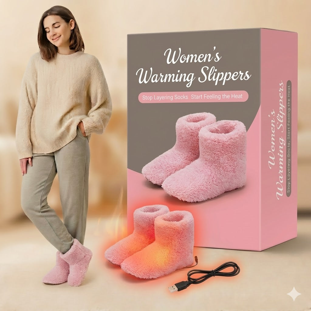Women's Warming Slippers - Electric Ladies Heated Slippers Soft Coral Fleece & Washable | USB Powered Winter Foot Warmer Boots