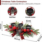 Christmas Table Centerpiece With Candle Holders, Red Berries, and Pine Cones