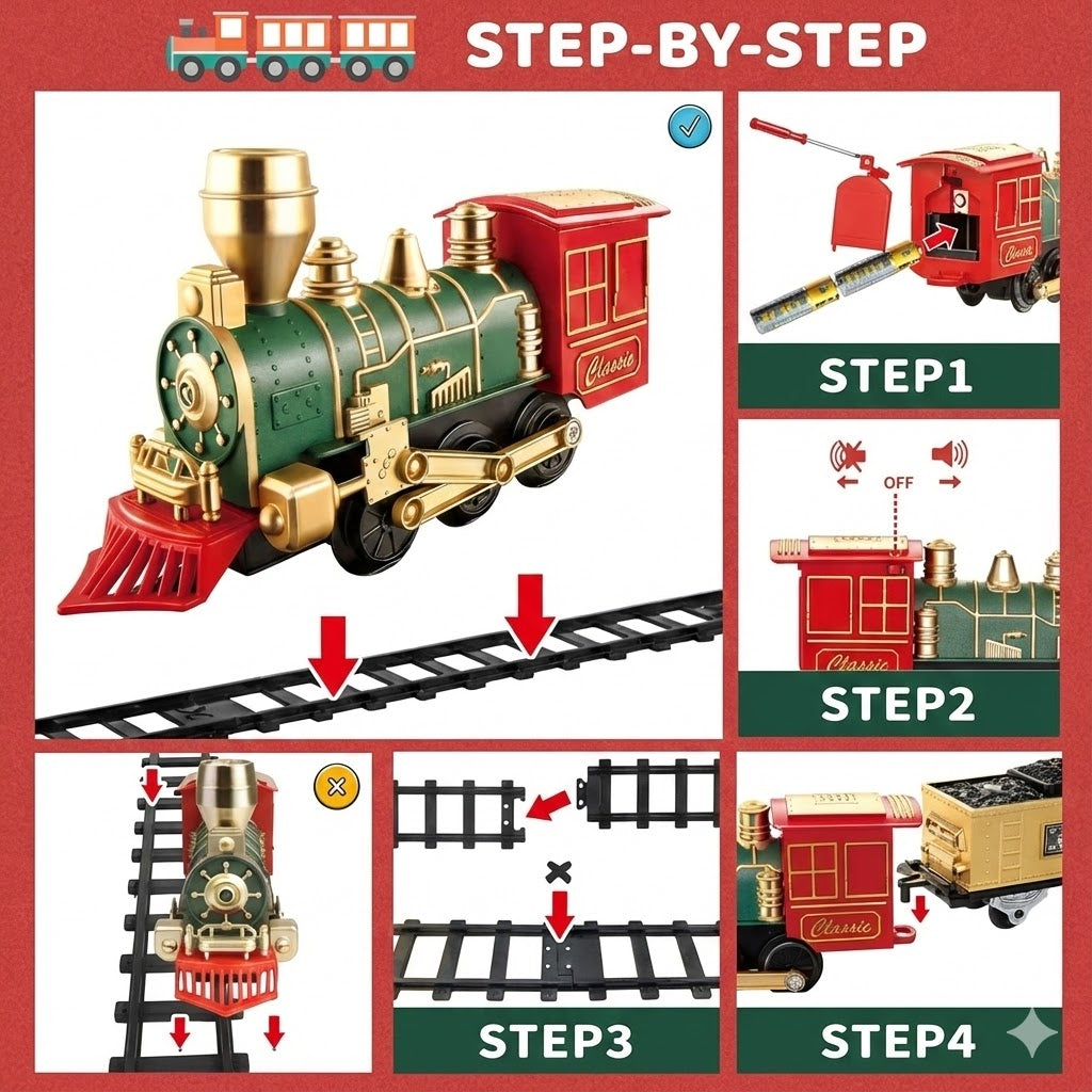 Train Around Christmas Tree - Indoor Decoration - Christmas Toy with Lights and Sounds - Holiday Train Around Christmas Tree with Large Tracks