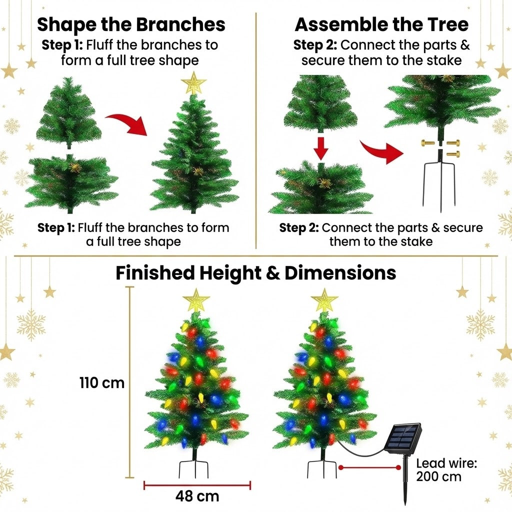 Solar Christmas Tree - Solar Powered Christmas Lights - 8 Modes Solar Xmas Tree Lights with 100 LED, Waterproof