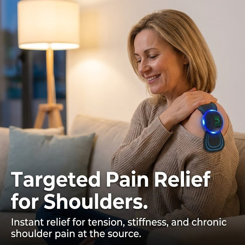 Shoulder Pain Relief Device - Wireless TENS & EMS Massager for Chronic Neck & Shoulder Tension - Targeted Deep Tissue Therapy - 19 Intensity Levels
