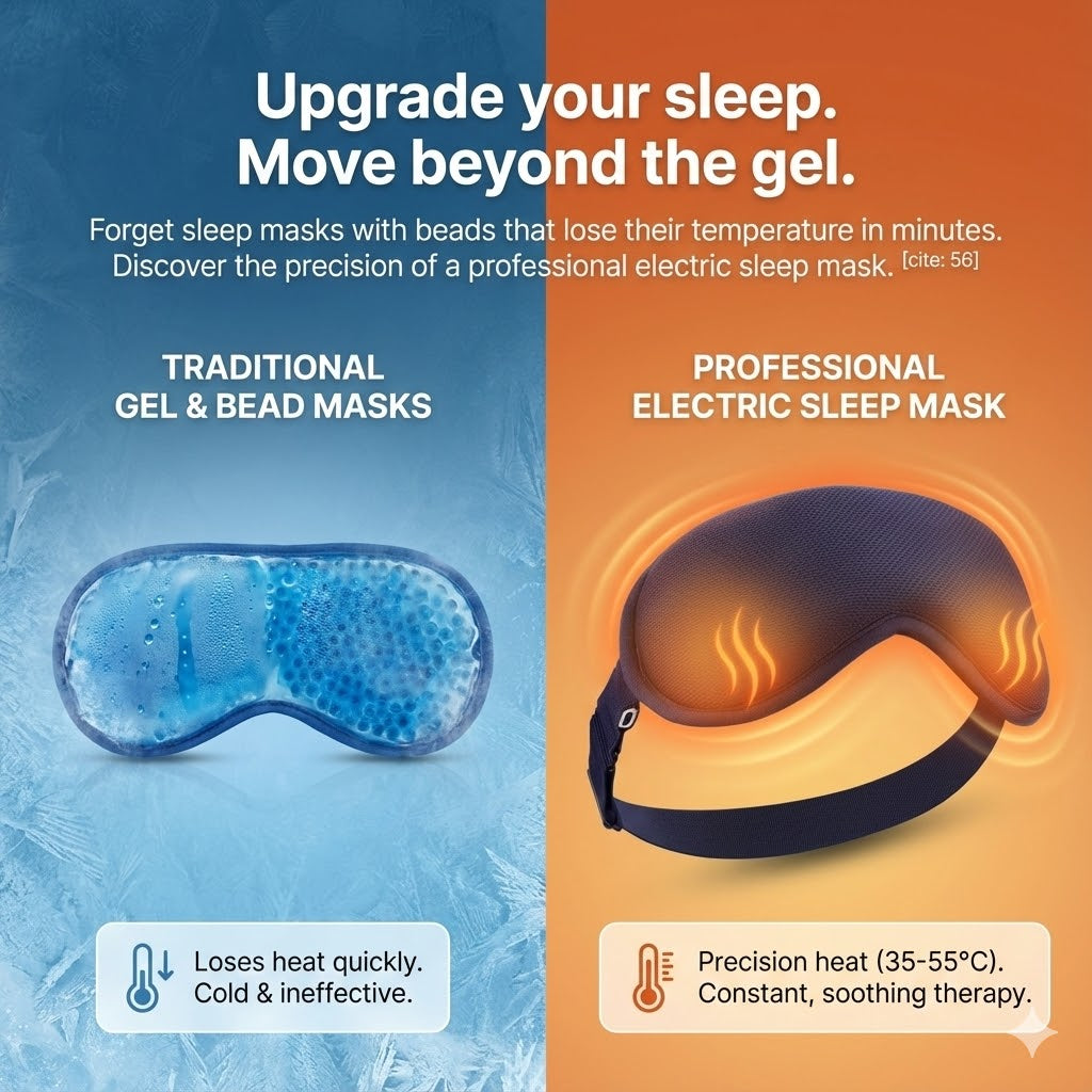 Advanced Electric Sleep Mask: Warm Sleeping Mask for Eyes & 3D Eye Sleeping Pad. The Ultimate Alternative to Gel Eye Masks & Sleep Masks with Beads.