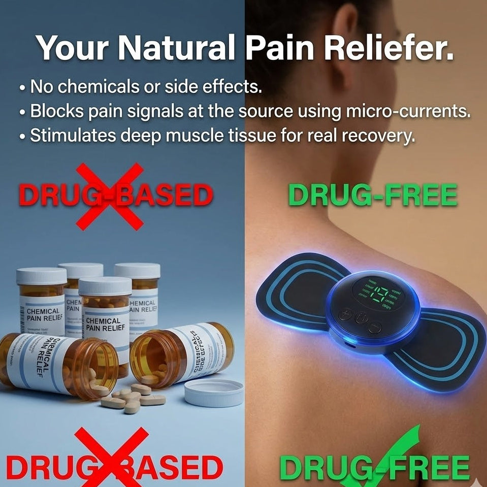 Natural Pain Relief Device - Portable TENS & EMS Pain Reliefer for Back, Neck & Legs - 100% Drug-Free Pain Relief Solution - 19 Intensity Levels
