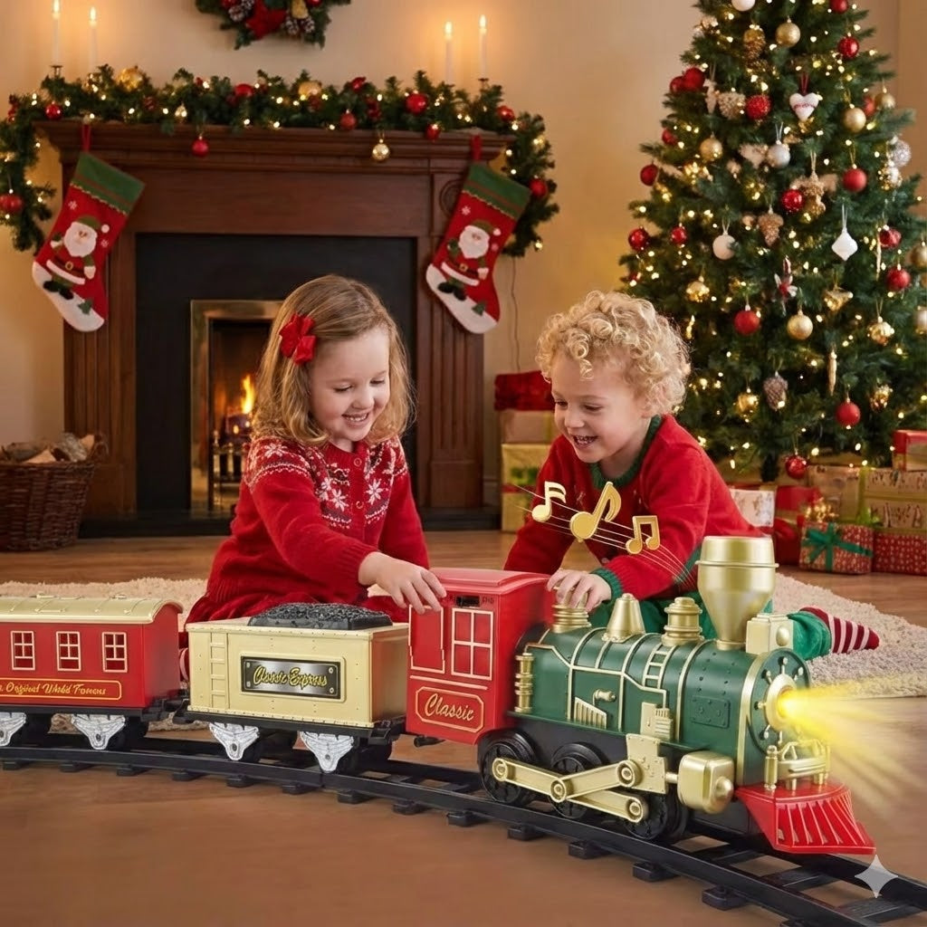 Train Around Christmas Tree - Indoor Decoration - Christmas Toy with Lights and Sounds - Holiday Train Around Christmas Tree with Large Tracks