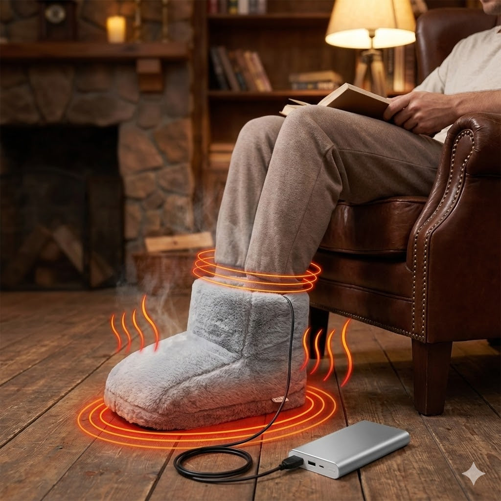 USB Heated House Shoes – Warm House Slippers for Cold Feet | Soft Plush, Washable Heat Up Heatable Slippers for Indoor, Home Office & Sofa