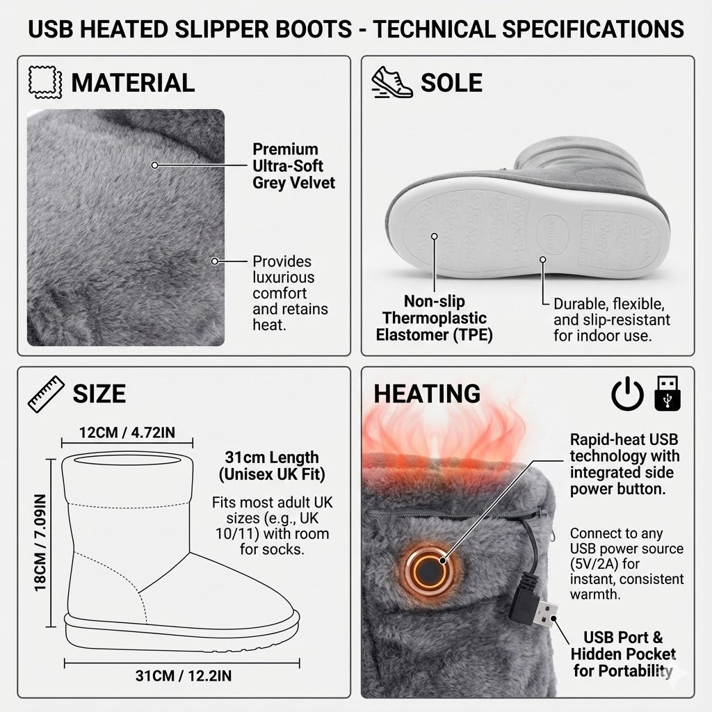 Rechargeable USB Heated Slippers UK - Electric Warming Slipper Boots for Men & Women