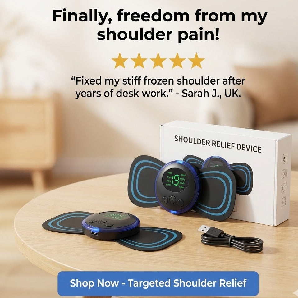 Shoulder Pain Relief Device - Wireless TENS & EMS Massager for Chronic Neck & Shoulder Tension - Targeted Deep Tissue Therapy - 19 Intensity Levels