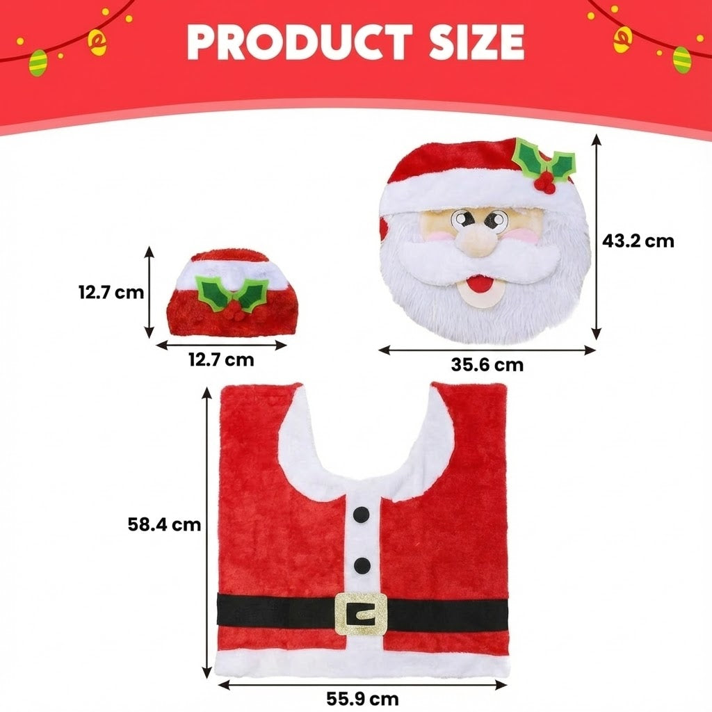Xmas Indoor Decoration - Bathroom Decoration Set - Toilet Seat Cover, Rugs, Tank Cover, Toilet Paper Box Cover and Santa Towel.