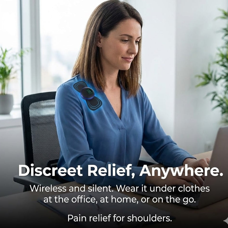 Shoulder Pain Relief Device - Wireless TENS & EMS Massager for Chronic Neck & Shoulder Tension - Targeted Deep Tissue Therapy - 19 Intensity Levels
