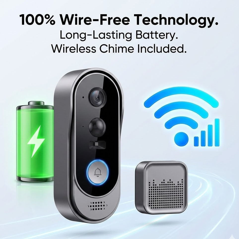 Smart Home Video Doorbell - No Subscription, Battery Operated & Wireless
