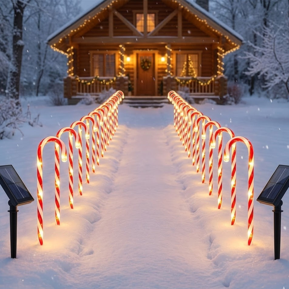 Solar Candy Cane Christmas Lights Outdoor - Christmas Outdoor Decoration, Waterproof with 8 Modes