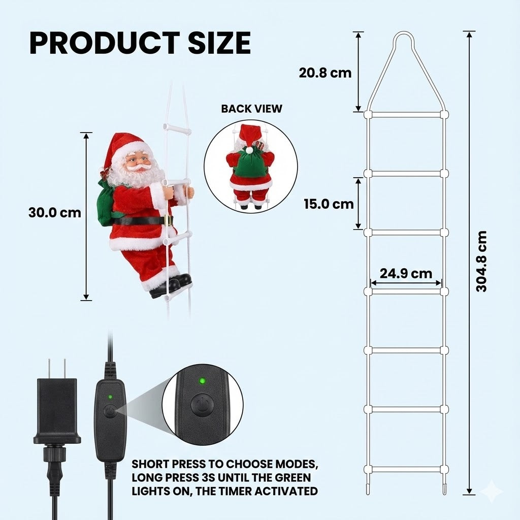 Outdoor XMas Decorations - LED Christmas Light - 3Mts Christmas Decorative Ladder Lights with Santa Claus